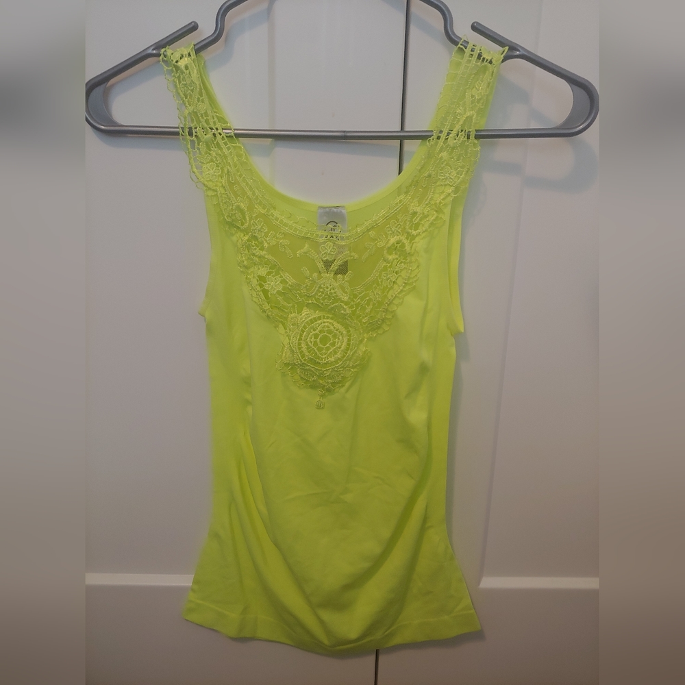 Neon Yellow Tank Top with Lace Size XXSmall